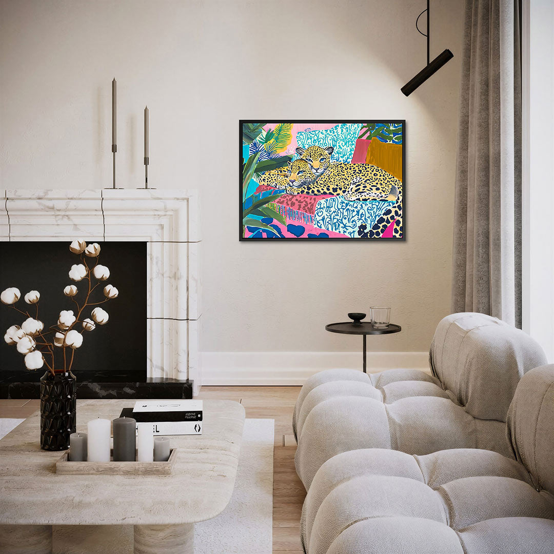 Luipaarden in kleurrijke jungle Kunstwerk