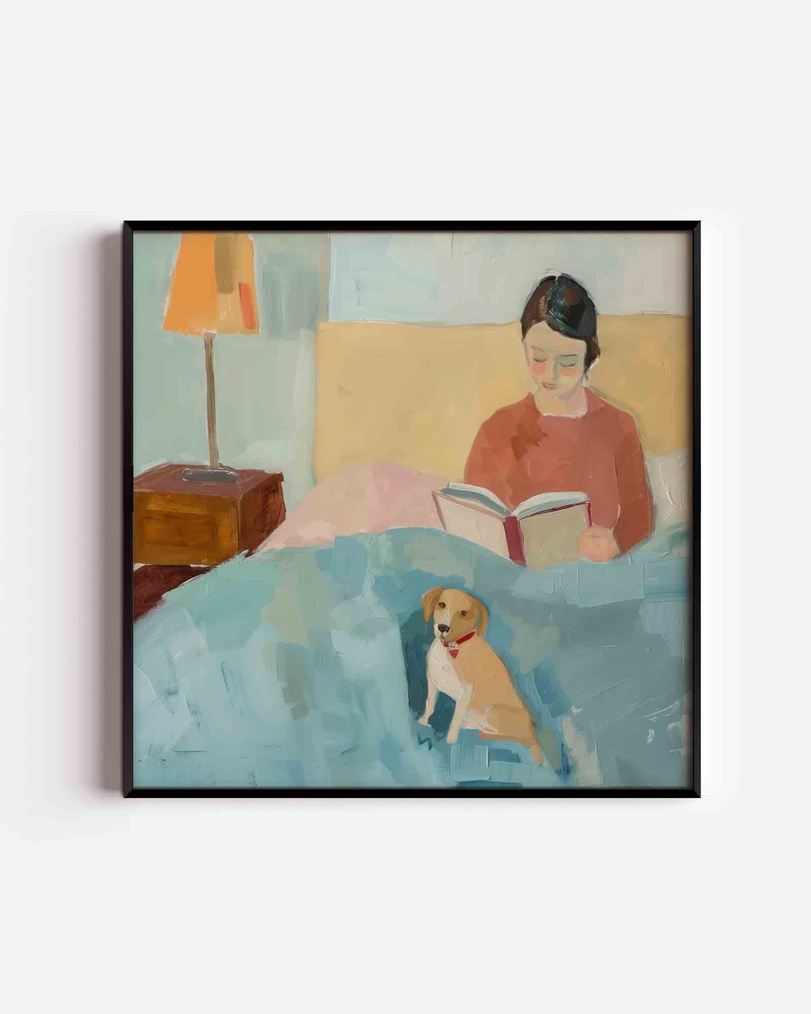 Lezende vrouw met hond Poster