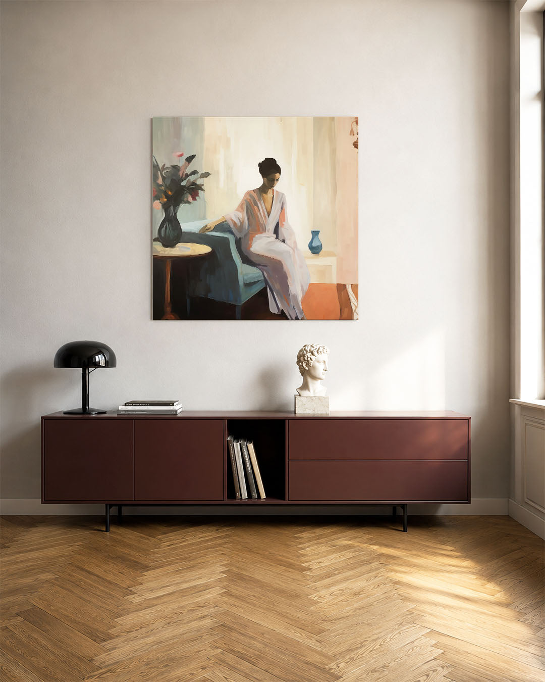 Vrouw in interieur Kunstwerk