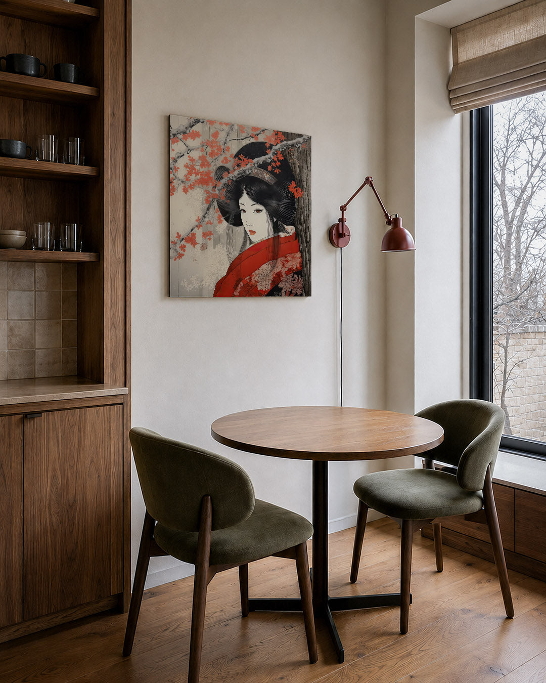 Elegante vrouw en bloesem Kunstwerk