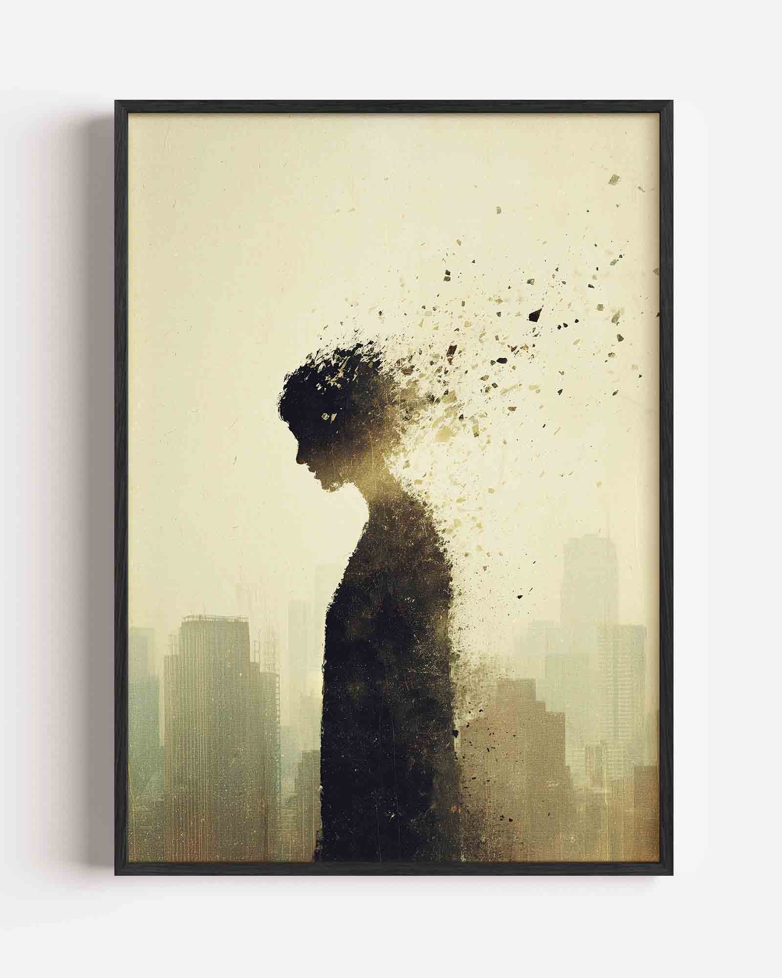 Stadssilhouet met figuur Poster
