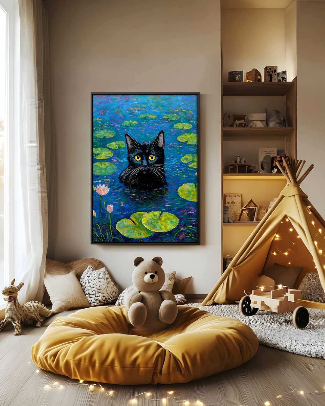 Kat in de Waterlelies Kunstwerk