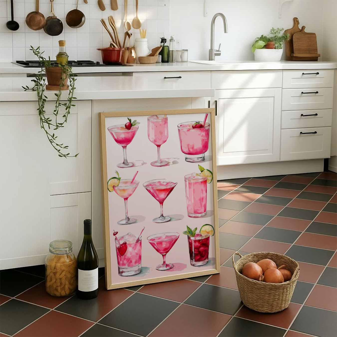 Roze Cocktail Kunstposter-WallArtistic