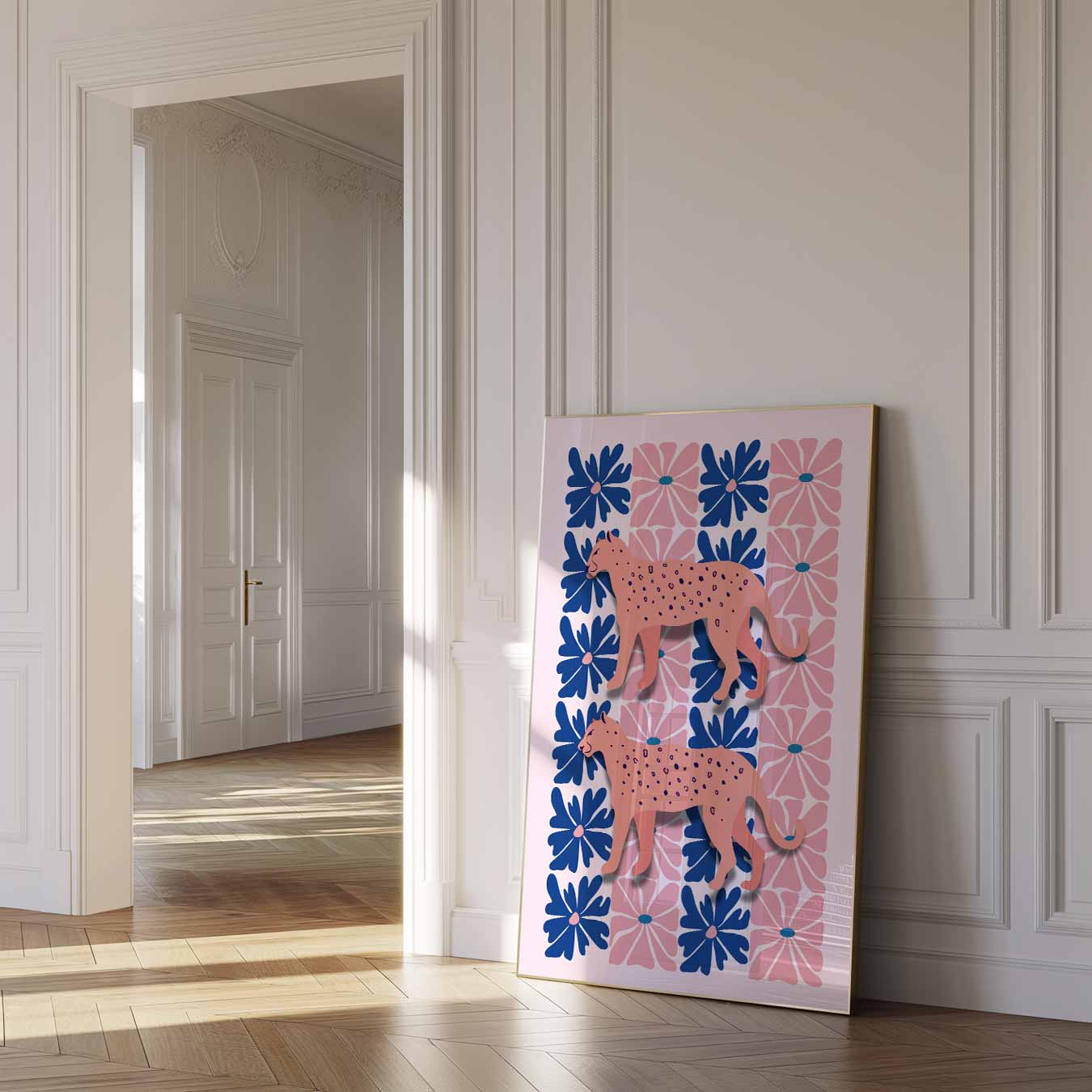 Tropische Luipaard Bloemenposter-WallArtistic