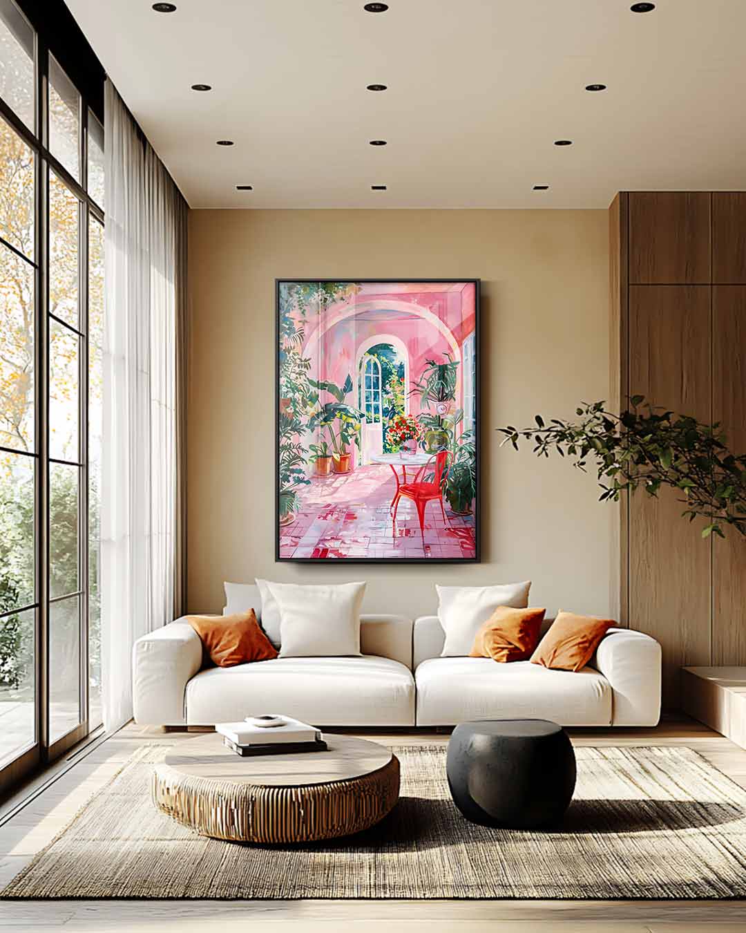 Roze Dromerige Tuinserre Schilderij Kunstwerk-canvas-dibond-plexiglas-wanddecoratie-WallArtistic