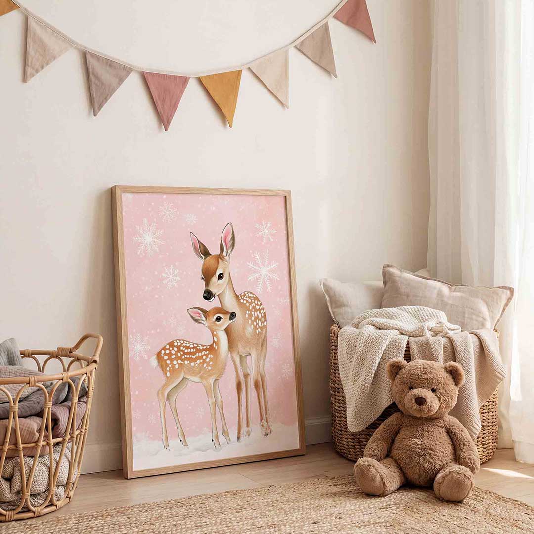 Herten op roze achtergrond Poster