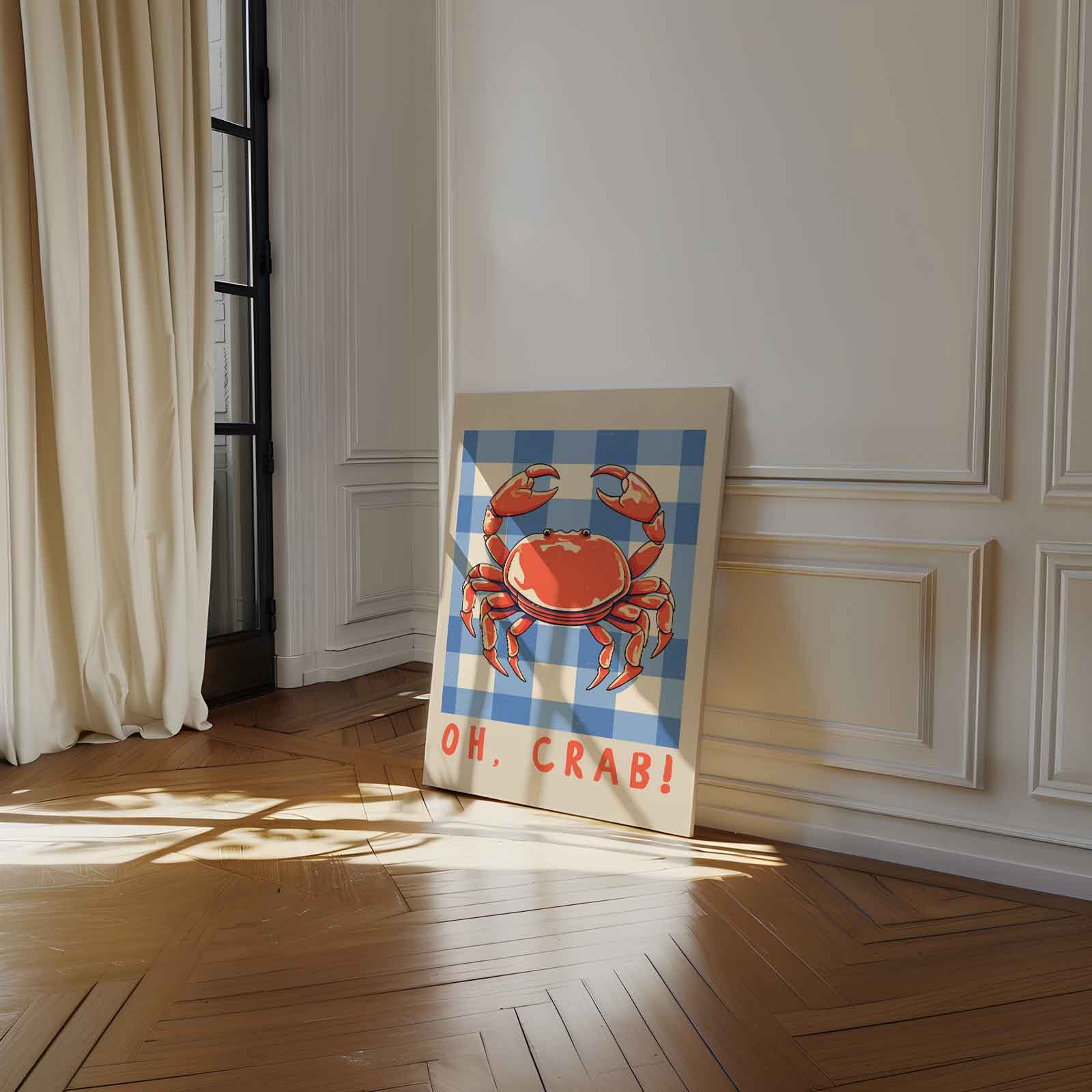 Oh Crab! Speelse Krab Illustratie Kunstwerk-canvas-dibond-plexiglas-wanddecoratie-WallArtistic
