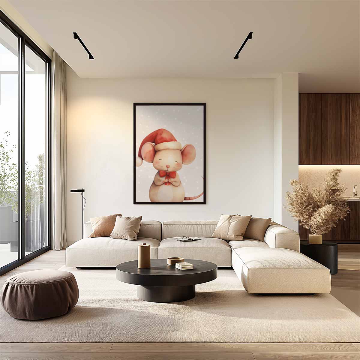 Kerstmis Muisje Illustratie Kunstwerk-canvas-dibond-plexiglas-wanddecoratie-WallArtistic