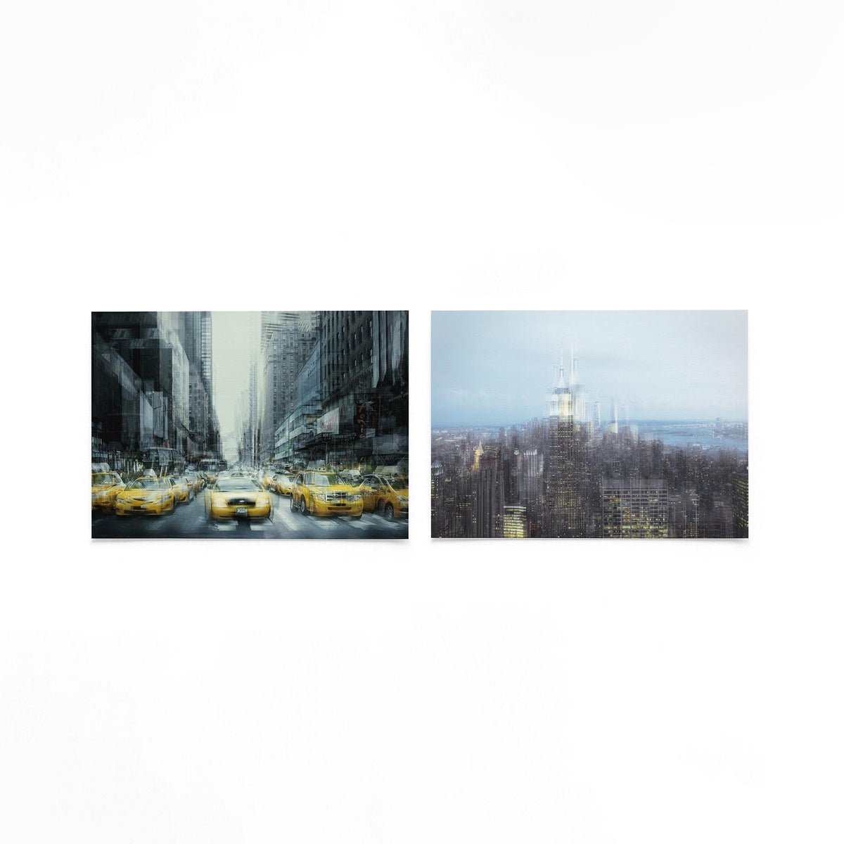 Productfoto van twee liggende posters met stad in dubbel licht – Gerald Emming