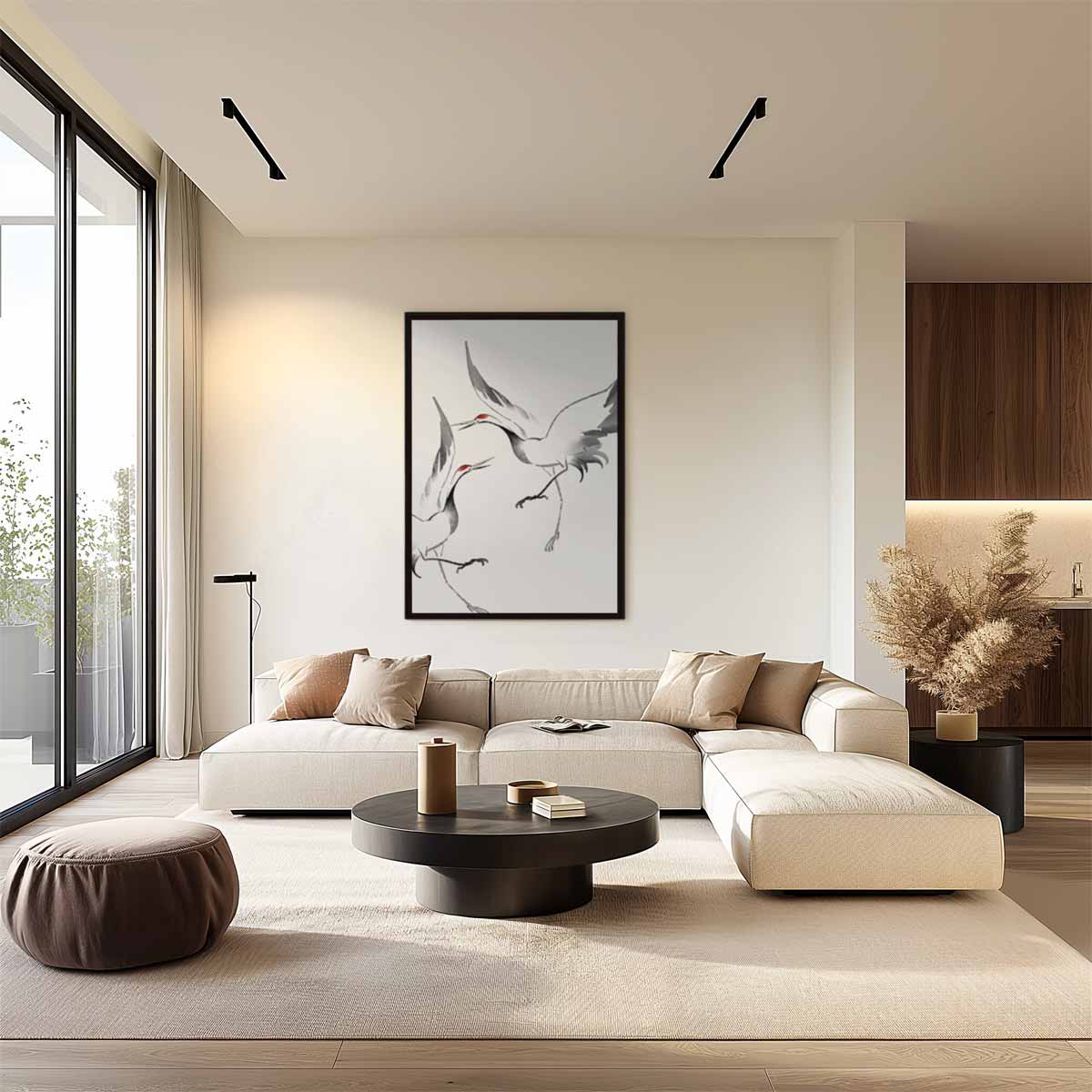 Elegante Kranen in Vlucht Kunstwerk-canvas-dibond-plexiglas-wanddecoratie-WallArtistic