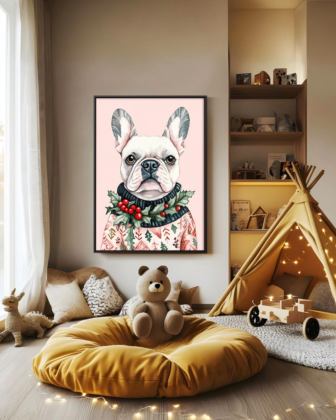 Hond met kersttrui Kunstwerk