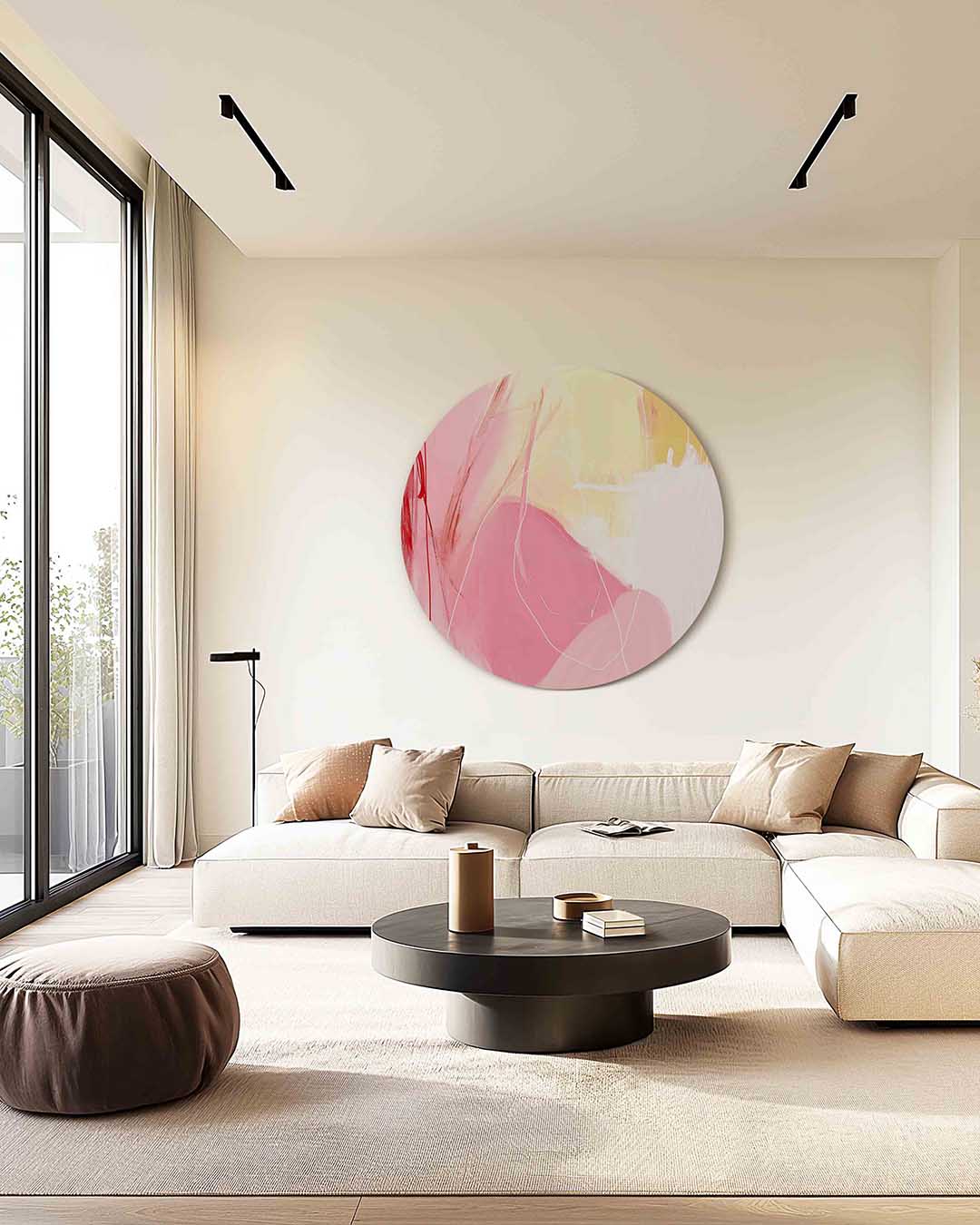 Abstracte roze en gele Muurcirkel