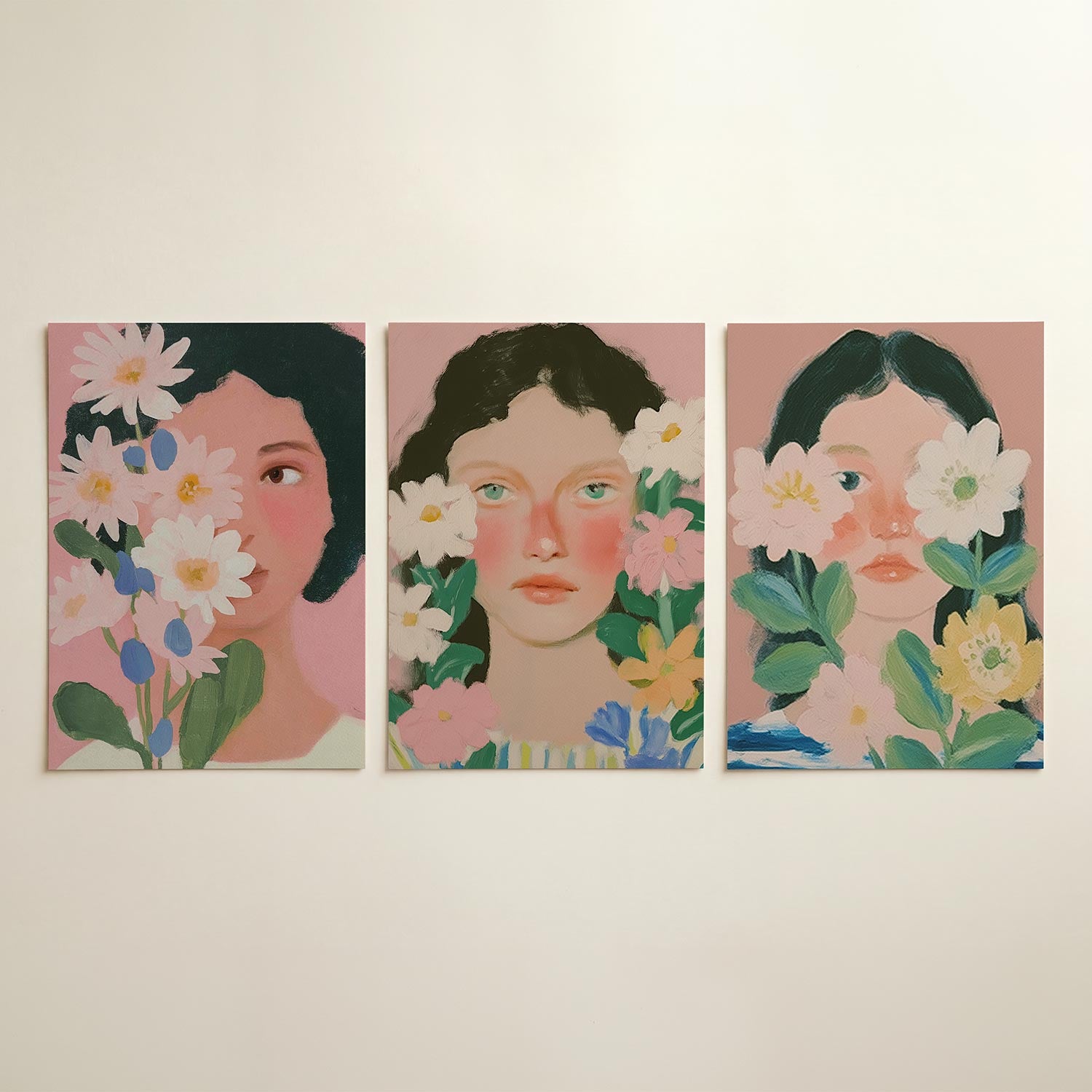Bloemen en gezicht Posterset