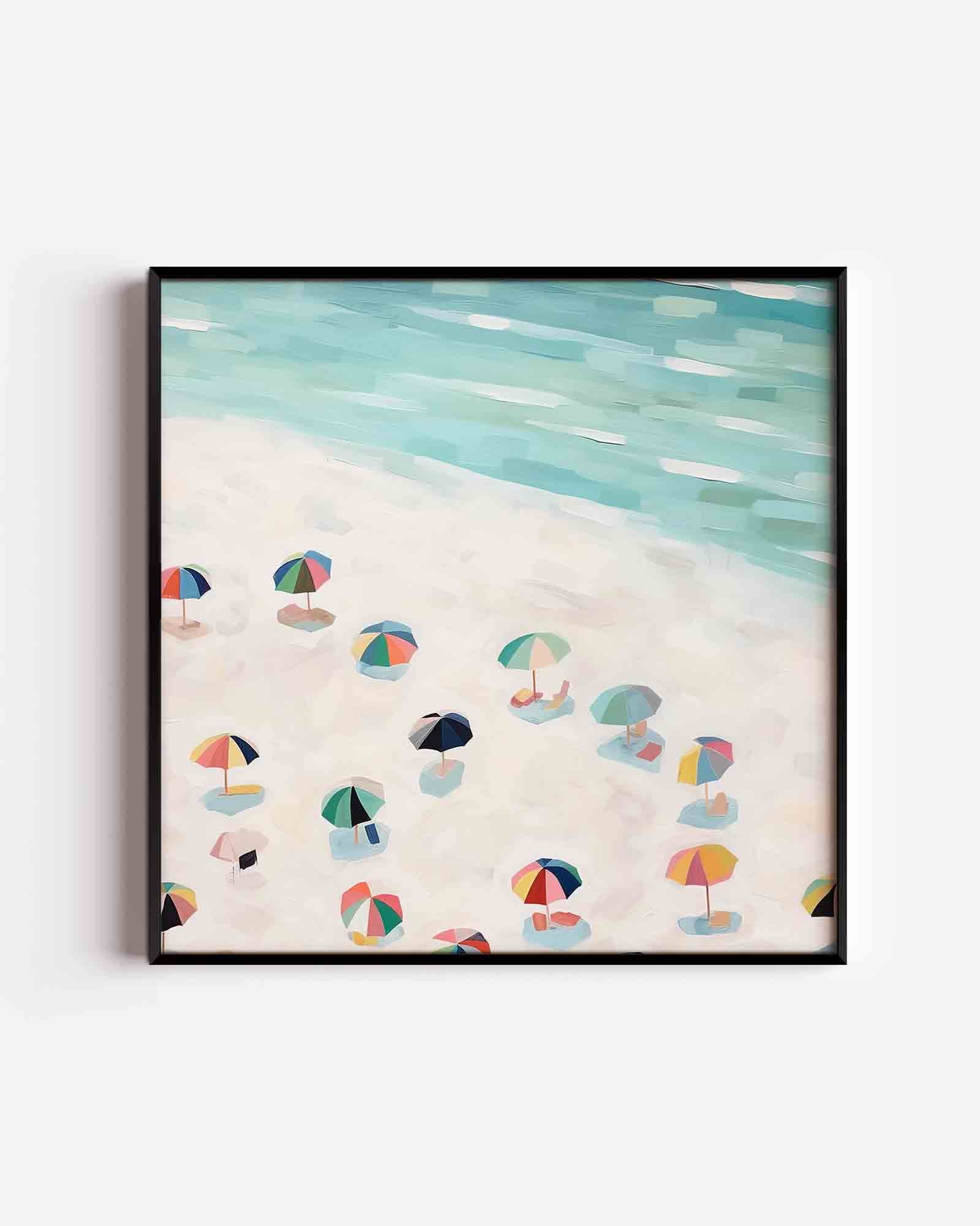 Strand met parasols Poster