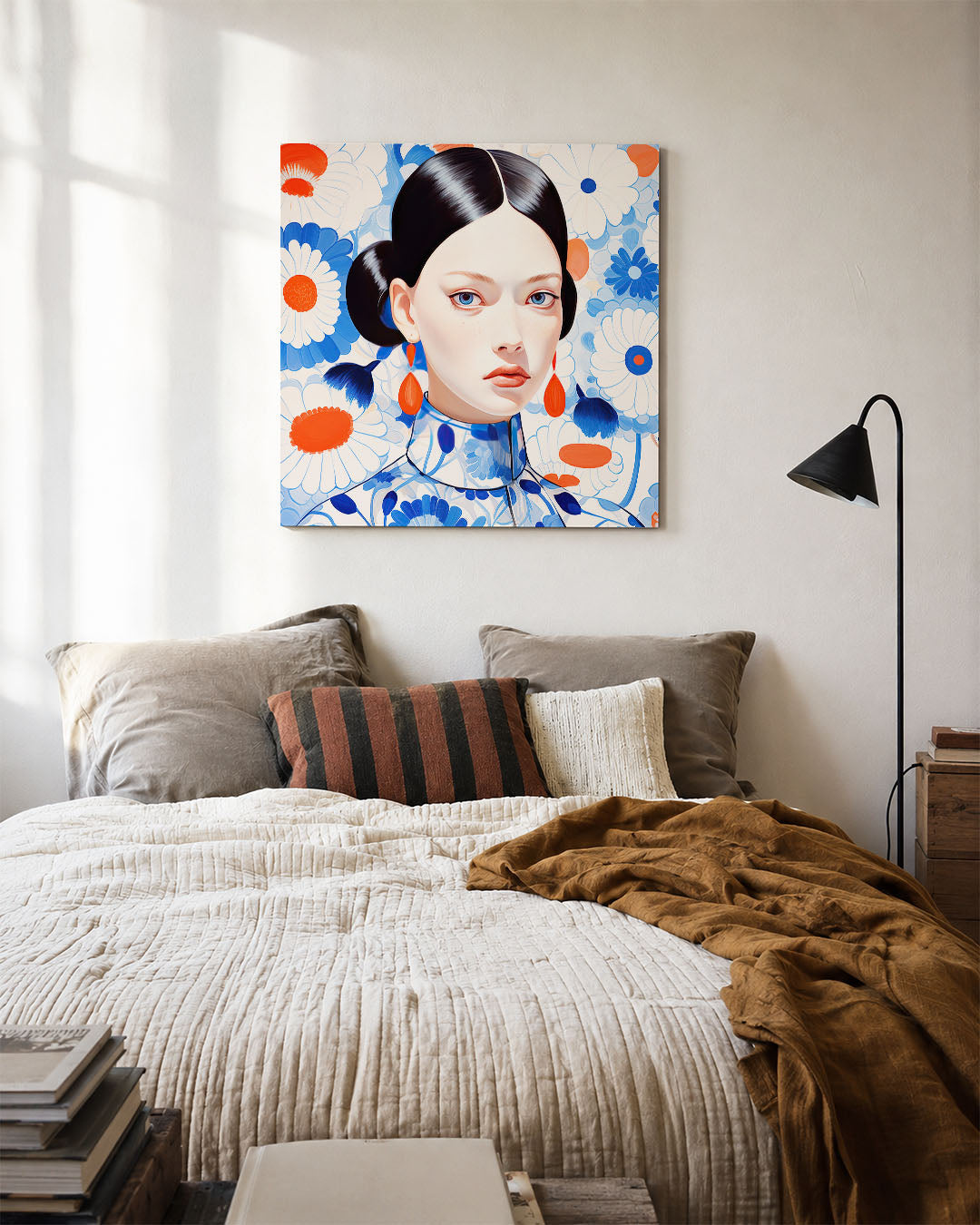 Vrouwelijk portret bloemen Kunstwerk