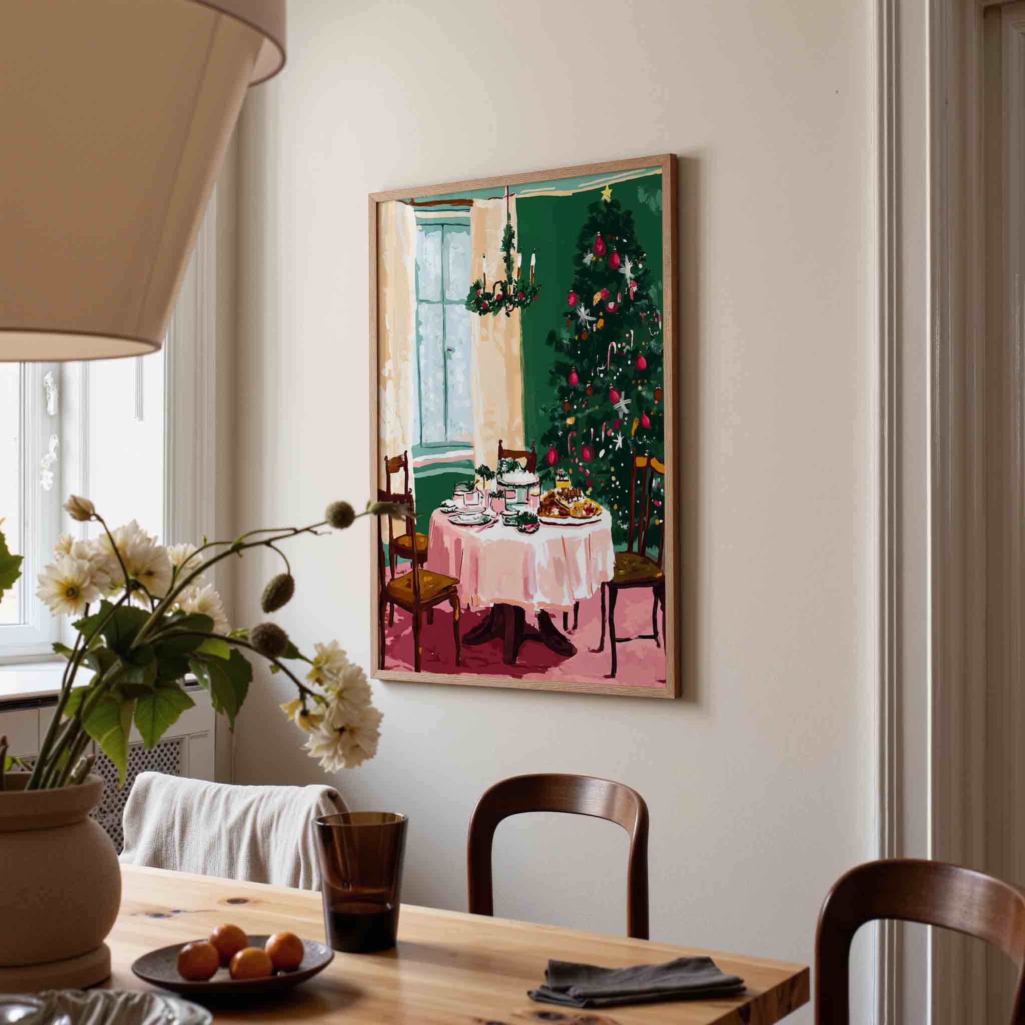Kersttafel en boom Poster