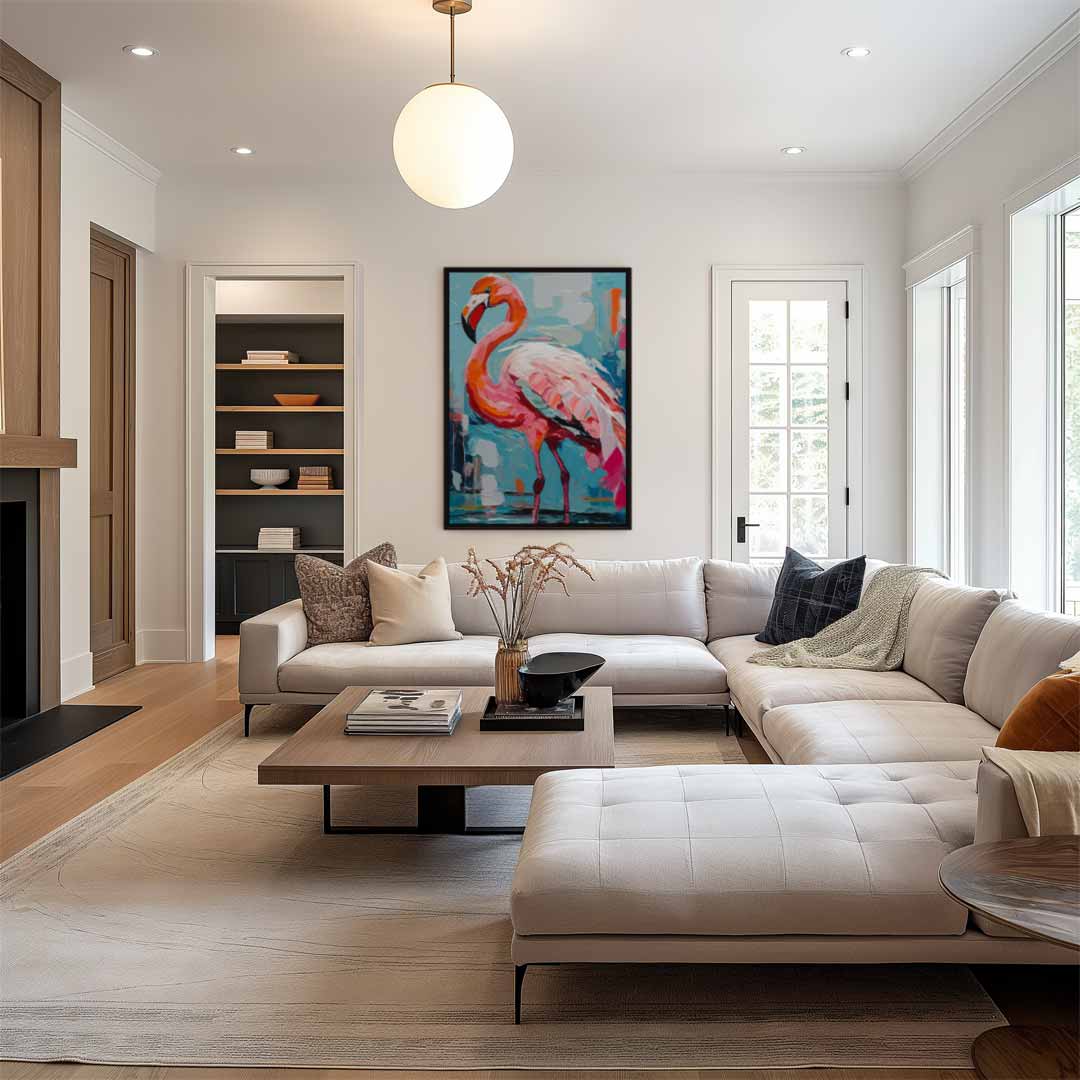 Flamingo in Kleurrijke Omgeving Kunstwerk
