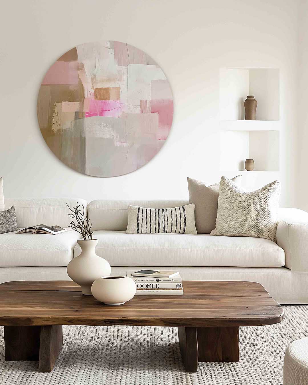 Abstracte roze en beige Muurcirkel