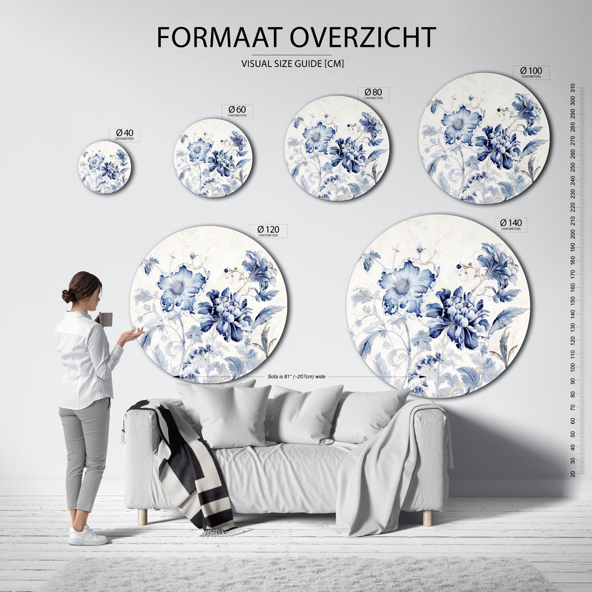Blauwe bloemen Muurcirkel