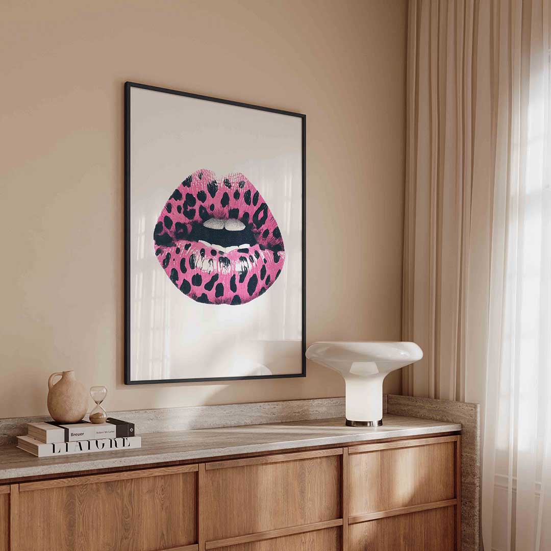 Roze lippen met stippen Poster