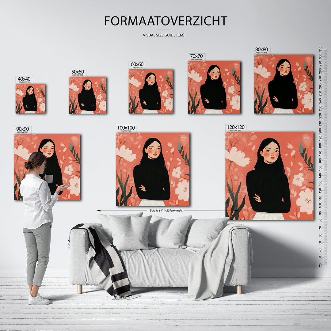 Vrouwelijk portret bloemen Kunstwerk