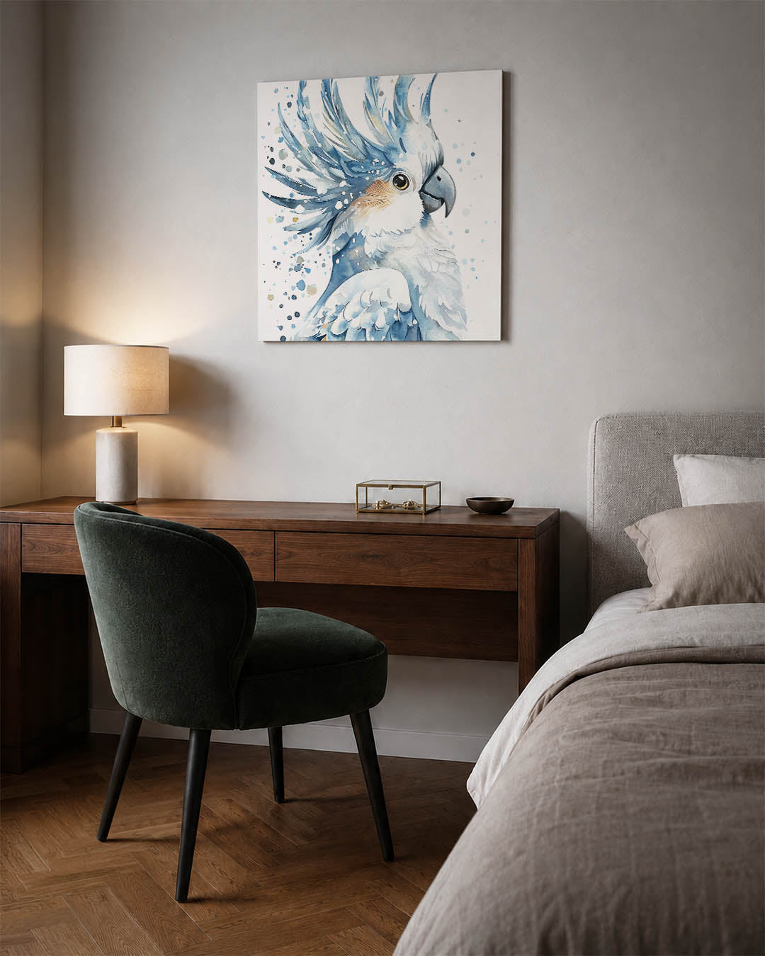 Vogelsilhouet in blauwtinten Kunstwerk