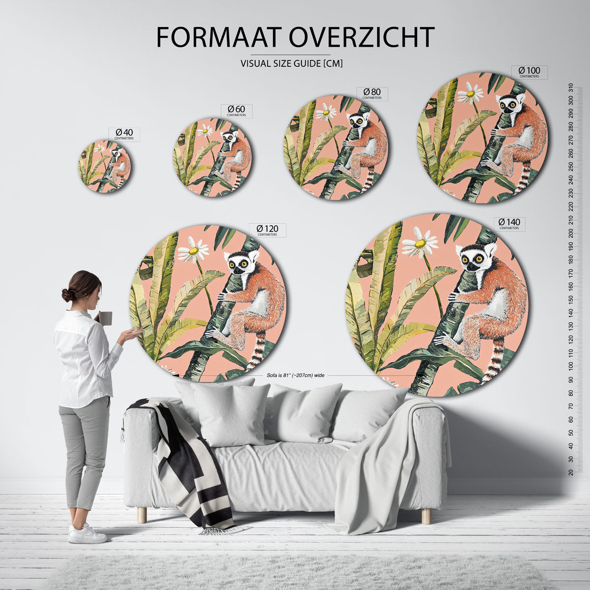 Lemur op palmboom Muurcirkel