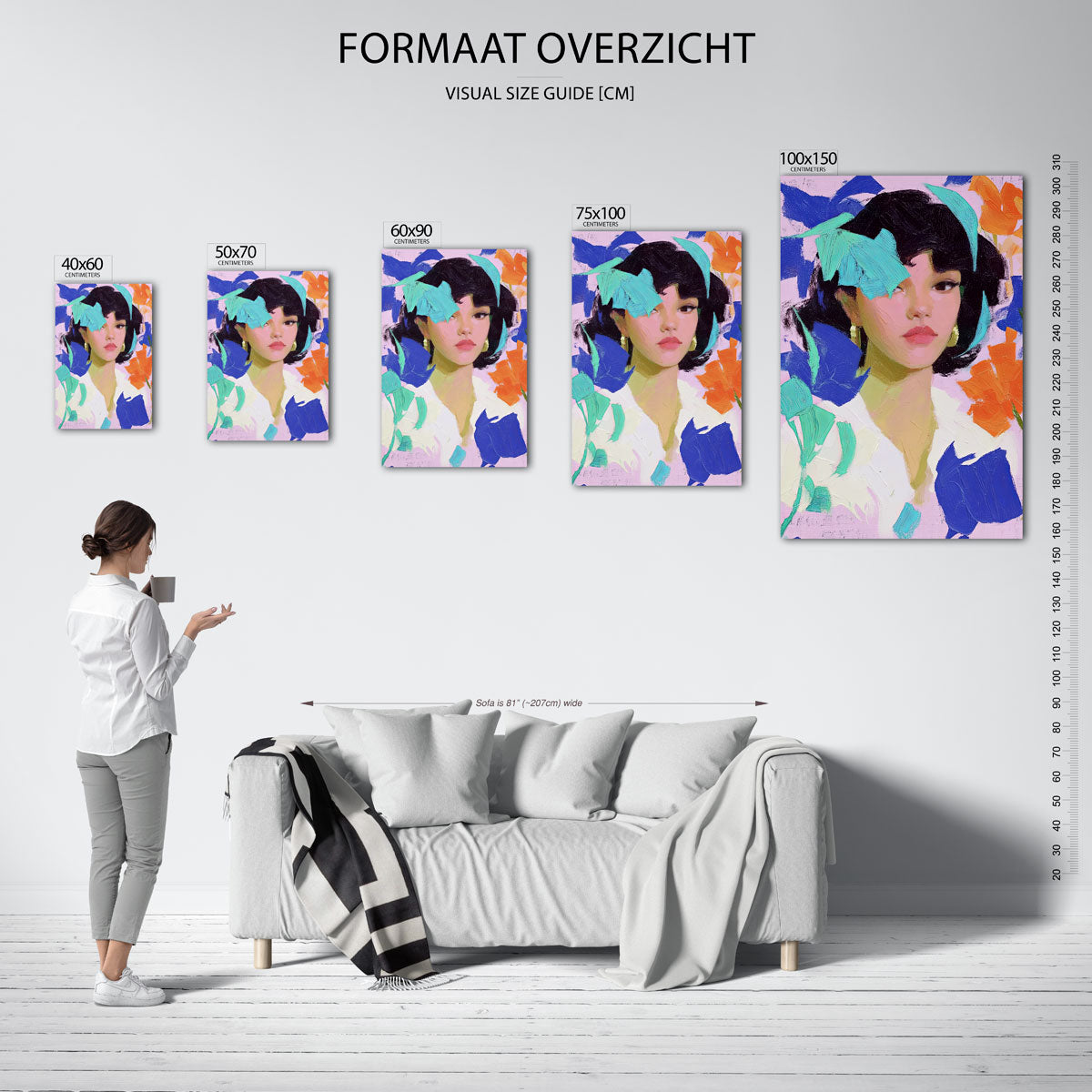 Vrouwelijk portret met kleuren Kunstwerk