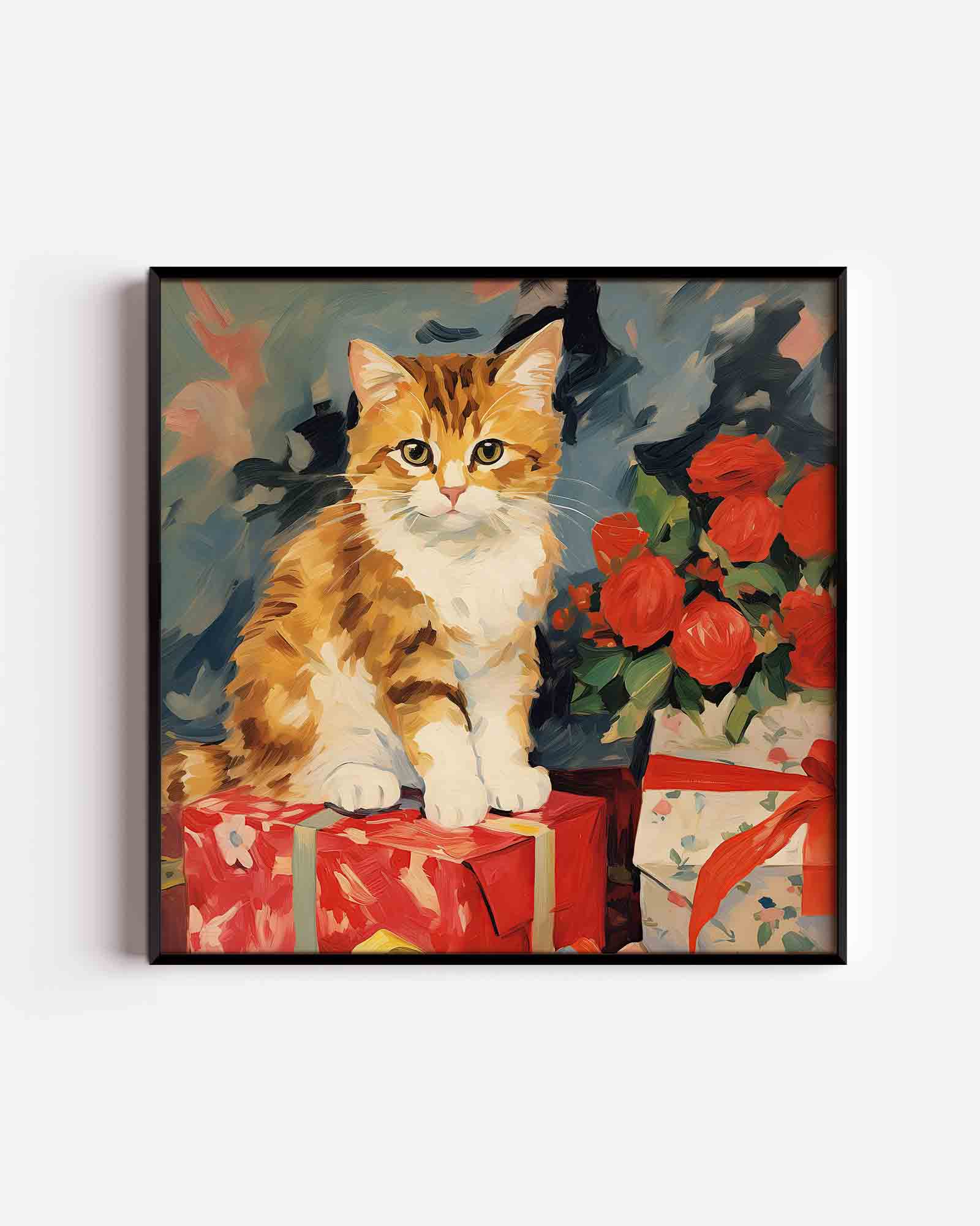 Kat met rode rozen Poster