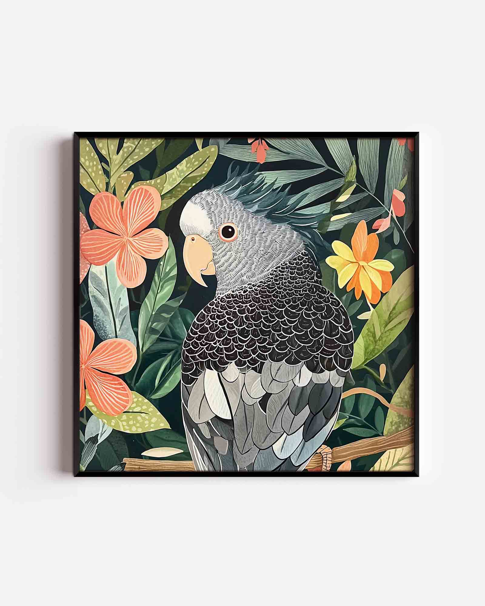 Papegaai en bloemen Poster