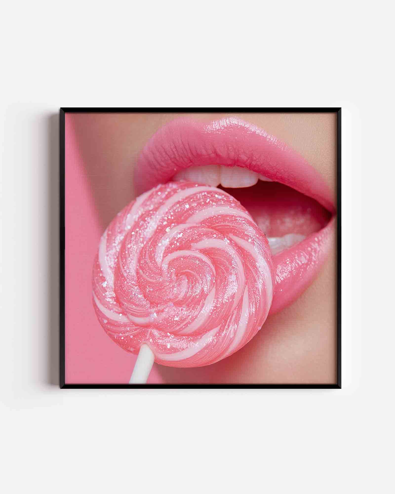 Roze lolly en lippen Poster