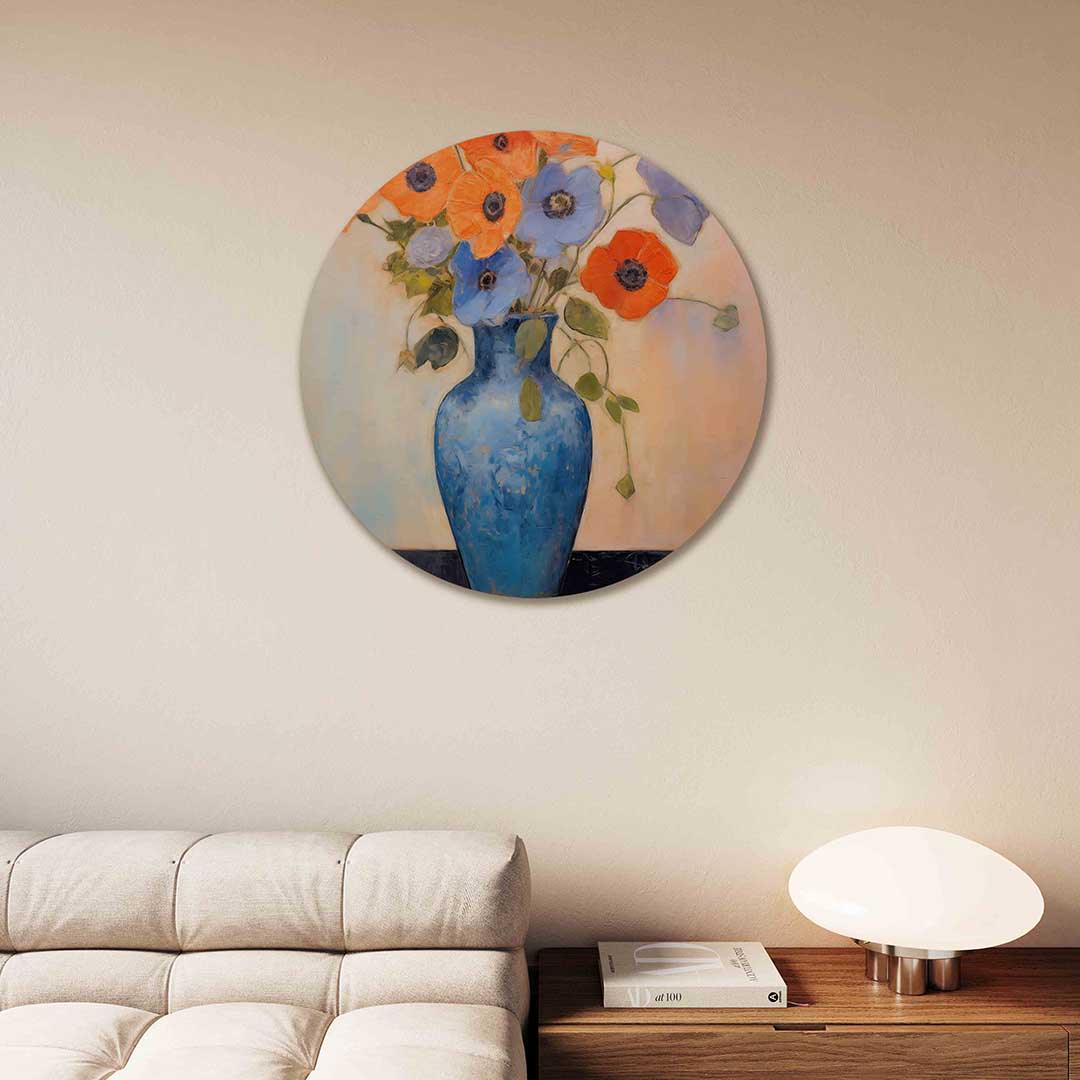 Bloemen in blauwe vaas Muurcirkel