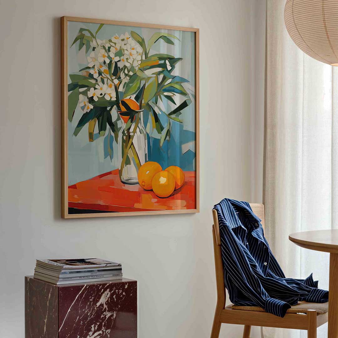 Bloemen en sinaasappels Poster