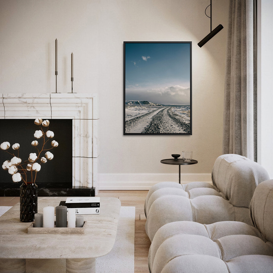 Winterse landschap weg Kunstwerk