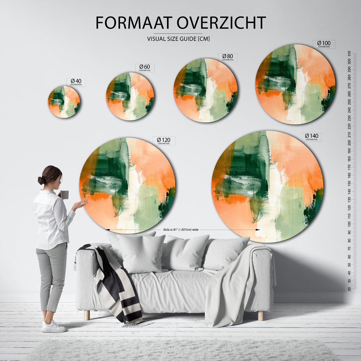 Abstracte groene en oranje Muurcirkel