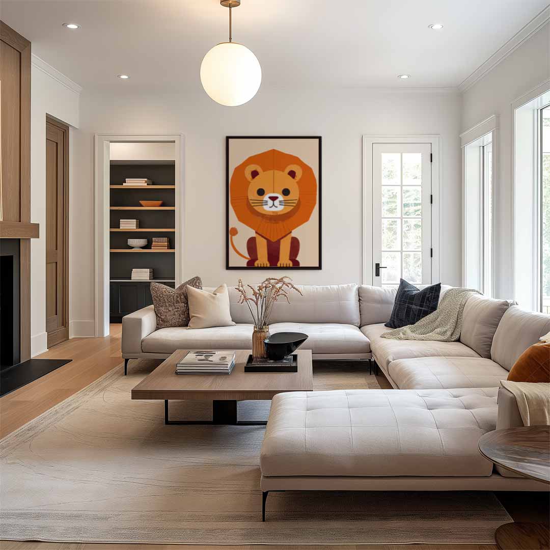 Leuke Leeuw Kinderkunst Kunstwerk-canvas-dibond-plexiglas-wanddecoratie-WallArtistic