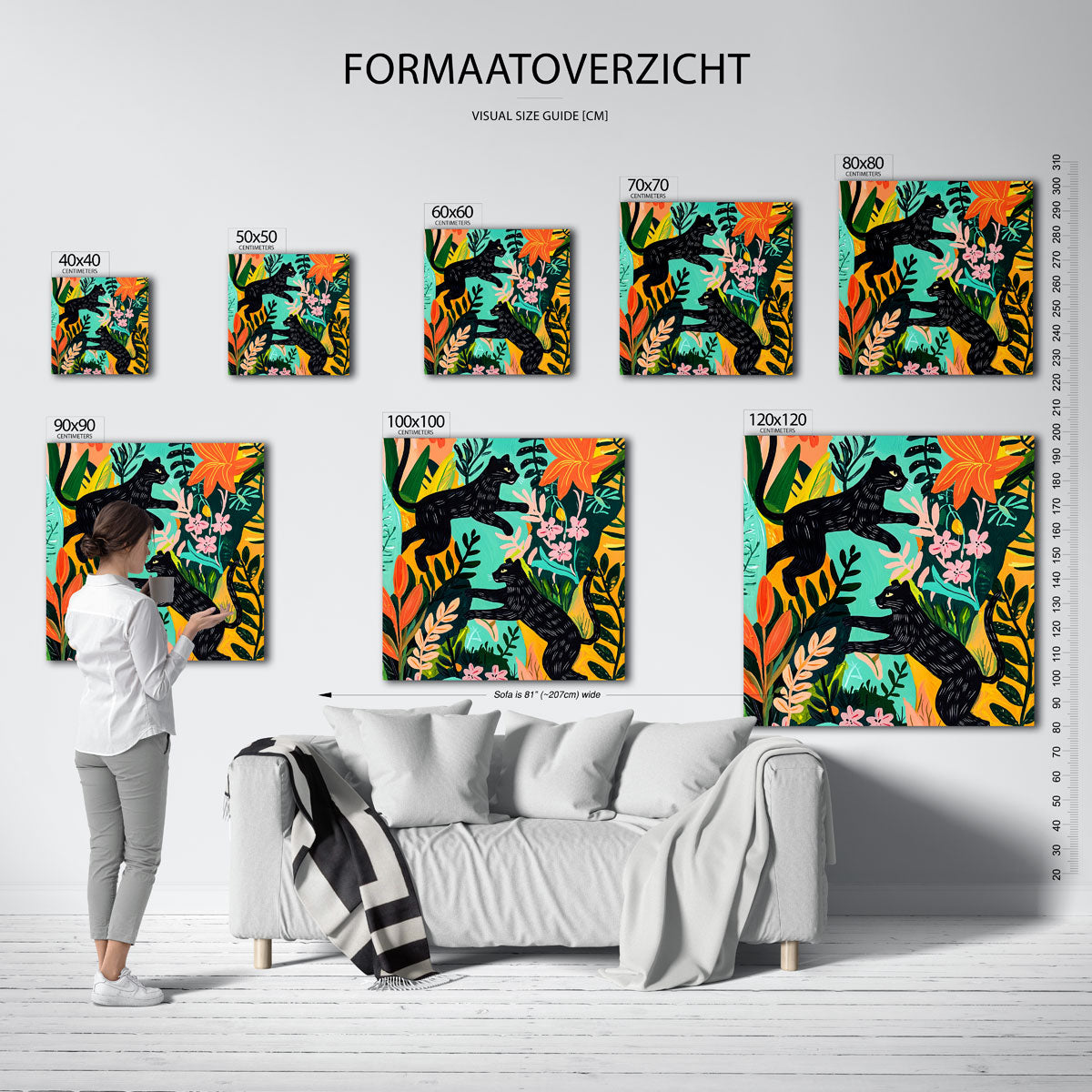 Zwarte panters en bloemen Poster