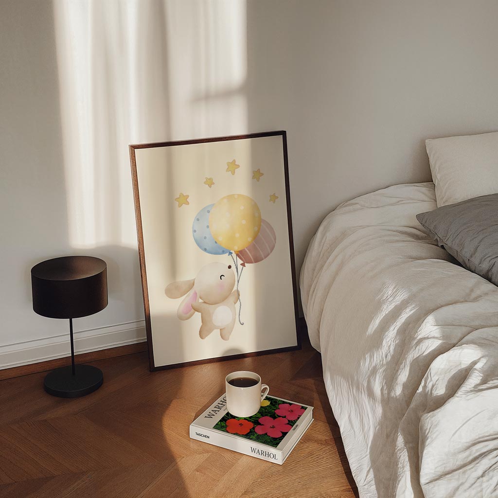 Vrolijke Konijnenposter met Ballonnen Poster-WallArtistic