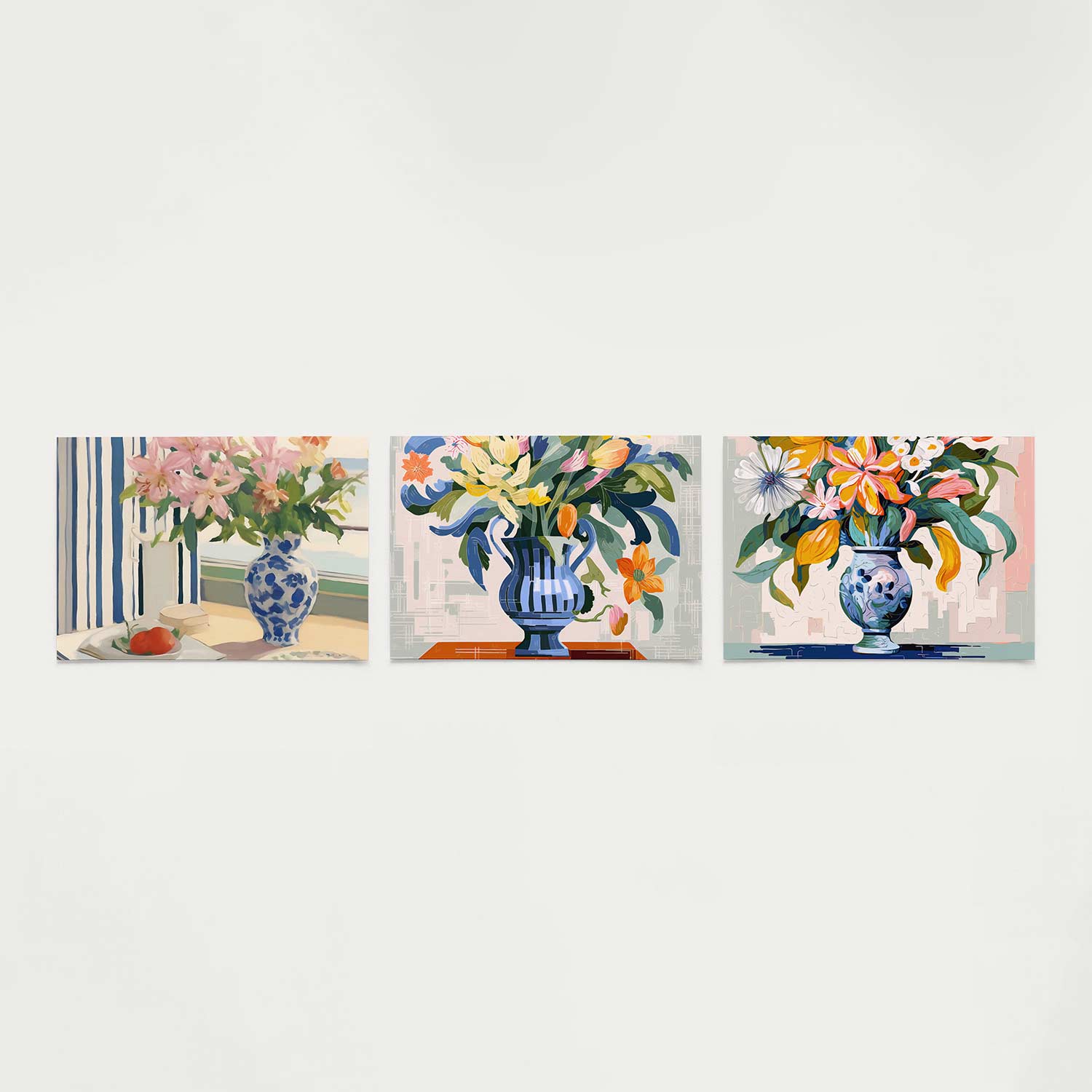 Bloemen en strepen Posterset