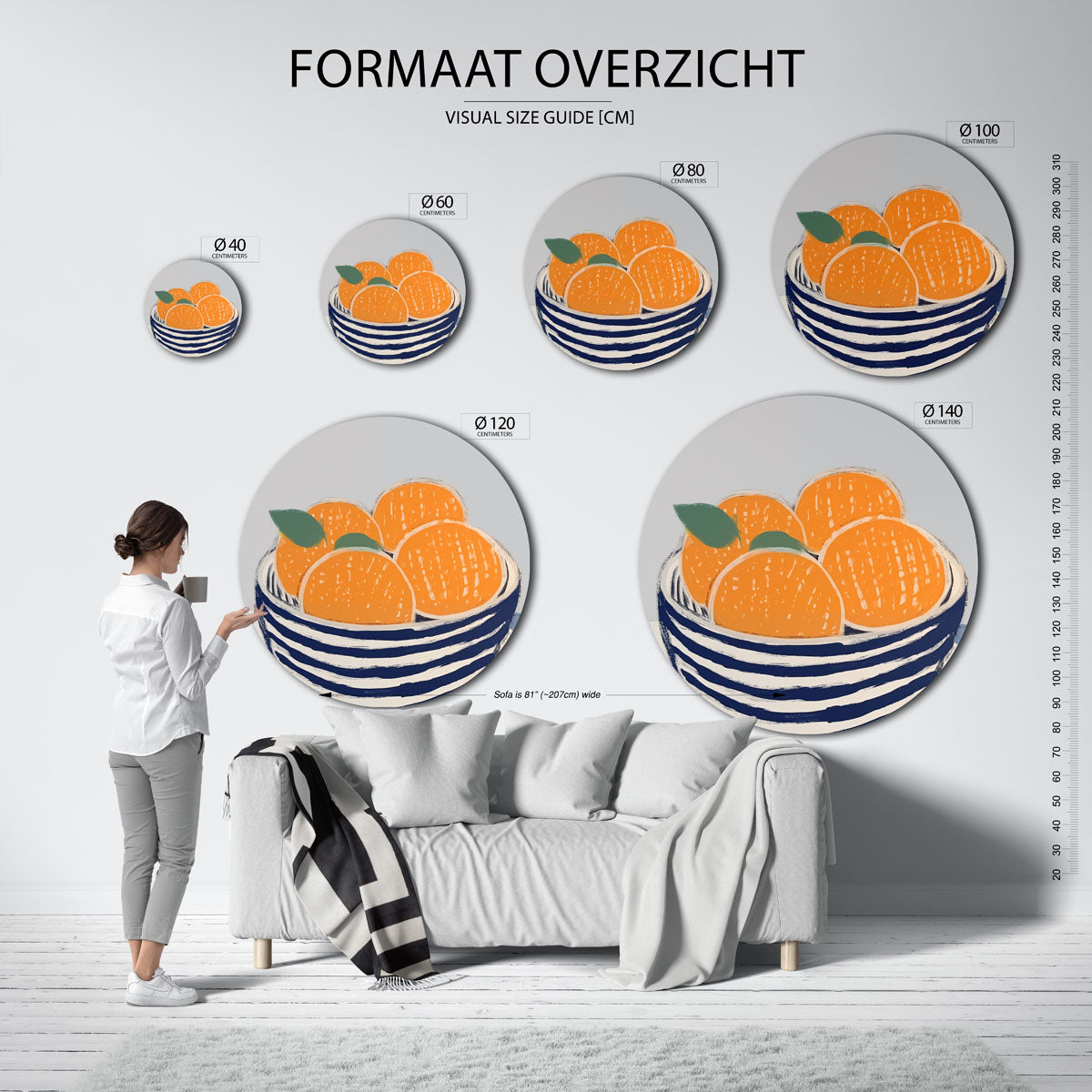 Sinaasappels in gestreepte kom Muurcirkel