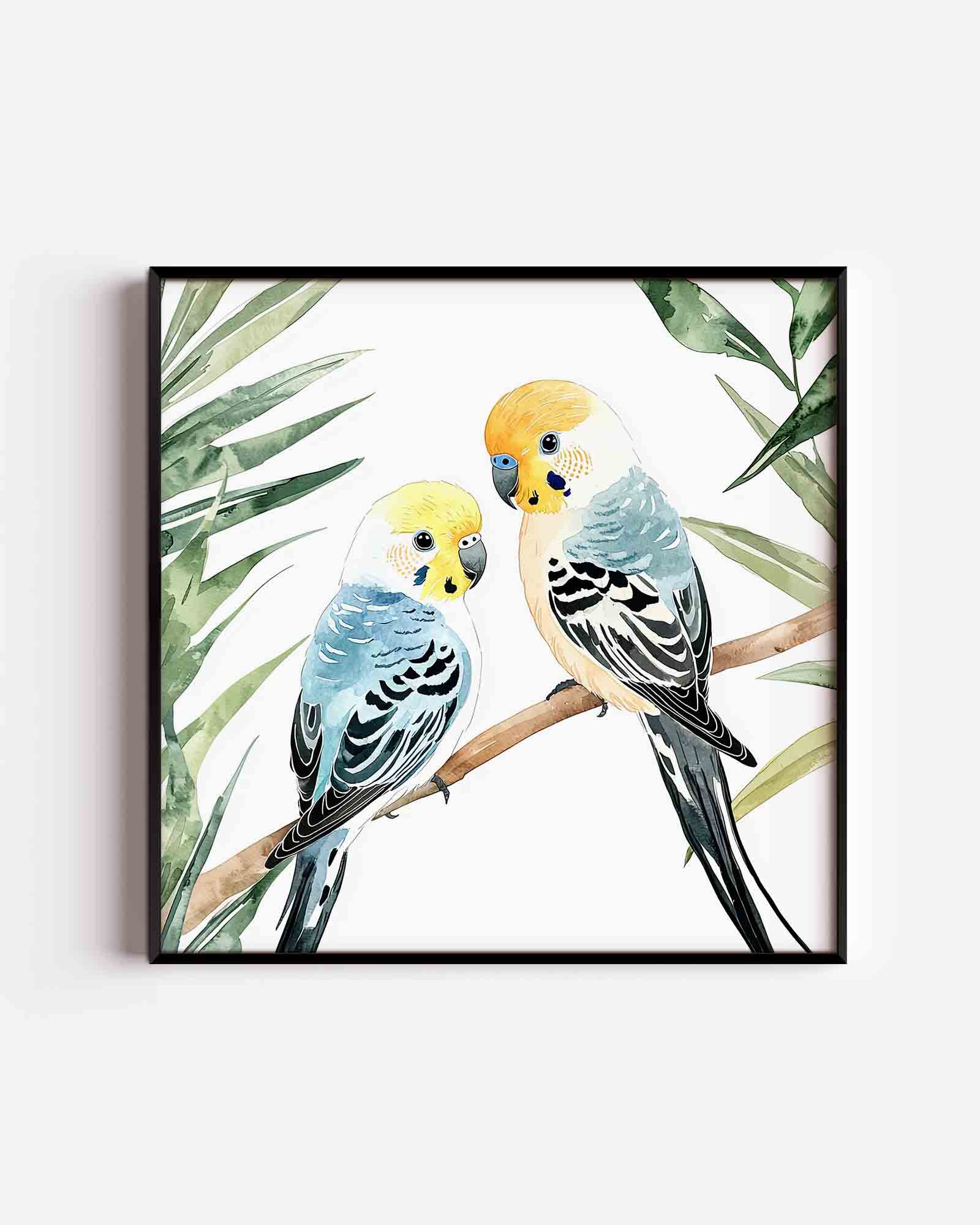Twee parkieten op tak Poster