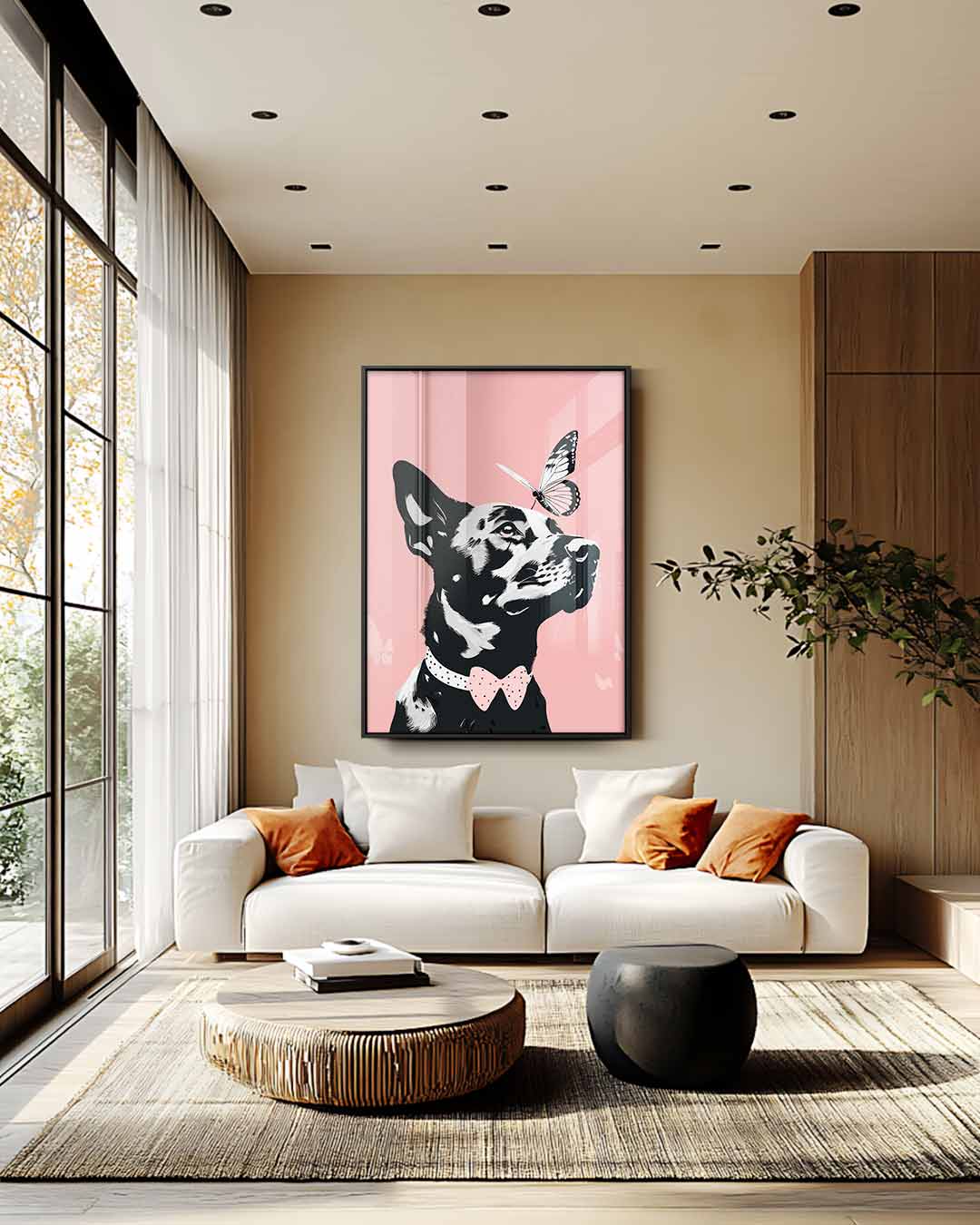 Dromerige Hond en Vlinder Kunstwerk