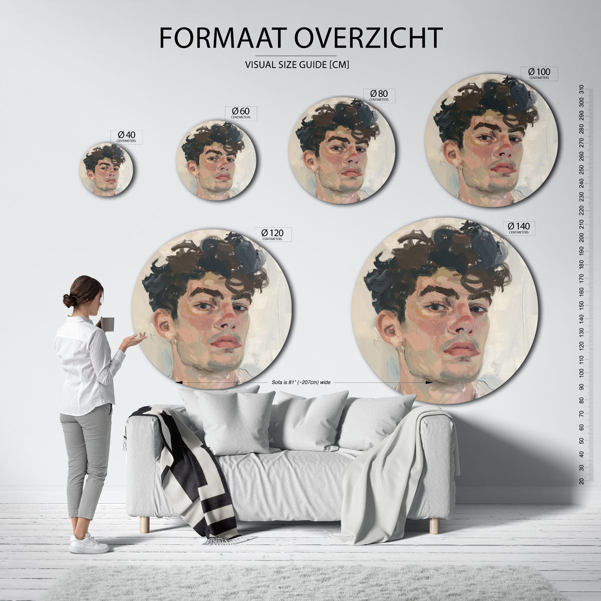 Portret met krullend haar Muurcirkel
