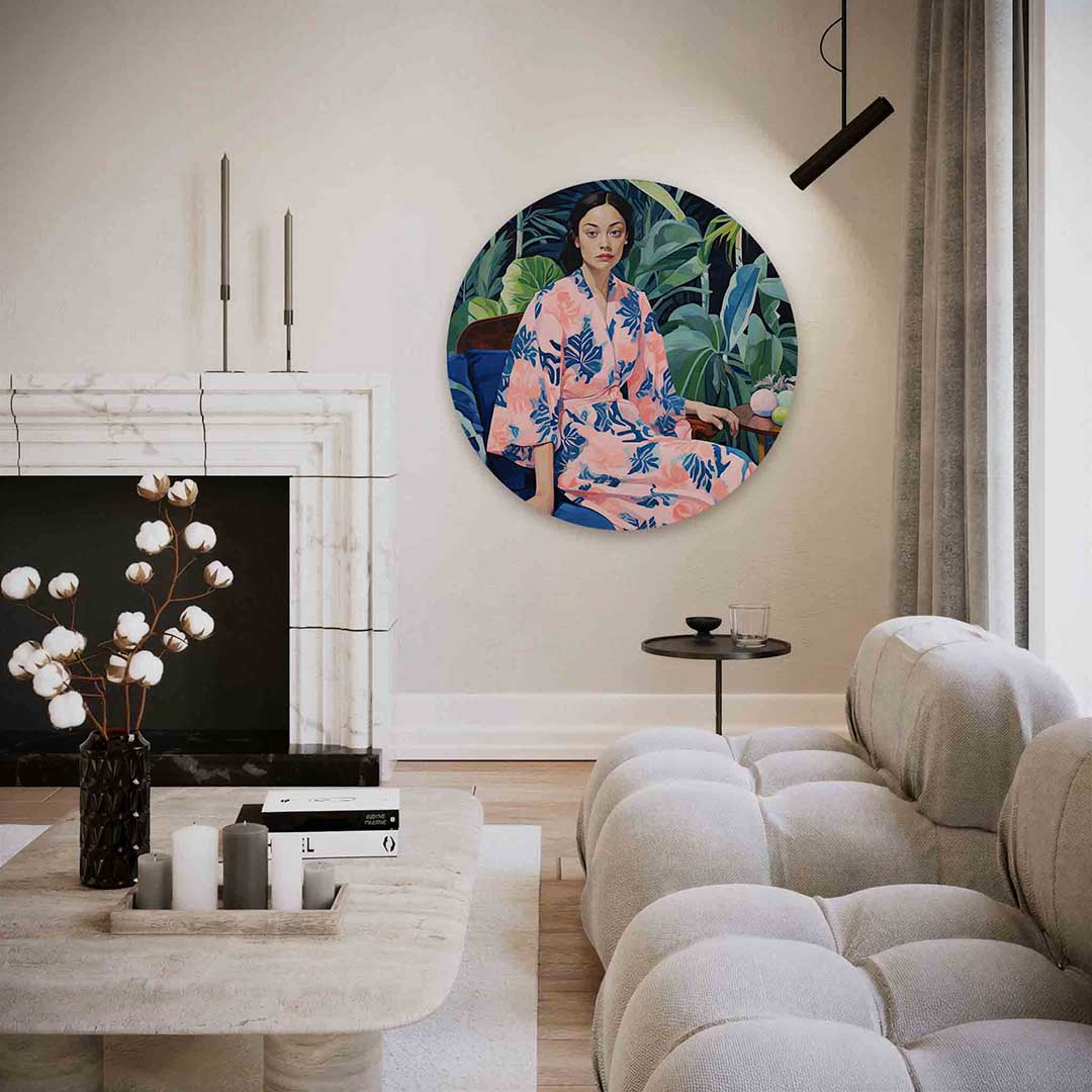 Vrouw in roze kimono Muurcirkel