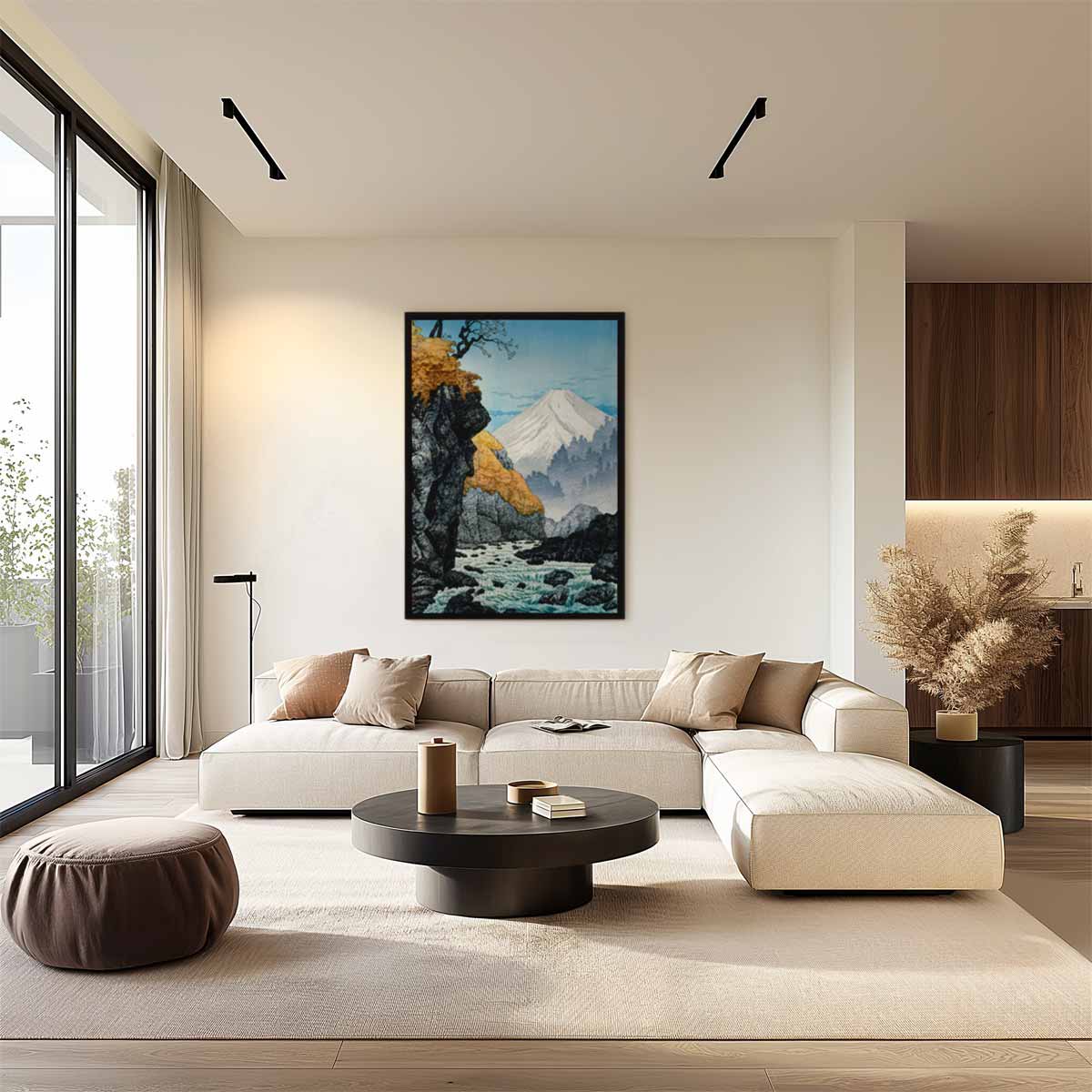 Berglandschap met Rivier Kunstwerk-canvas-dibond-plexiglas-wanddecoratie-WallArtistic