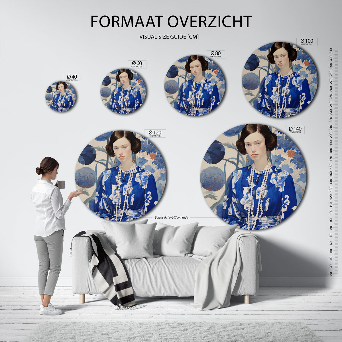 Vrouw in blauwe jurk Muurcirkel