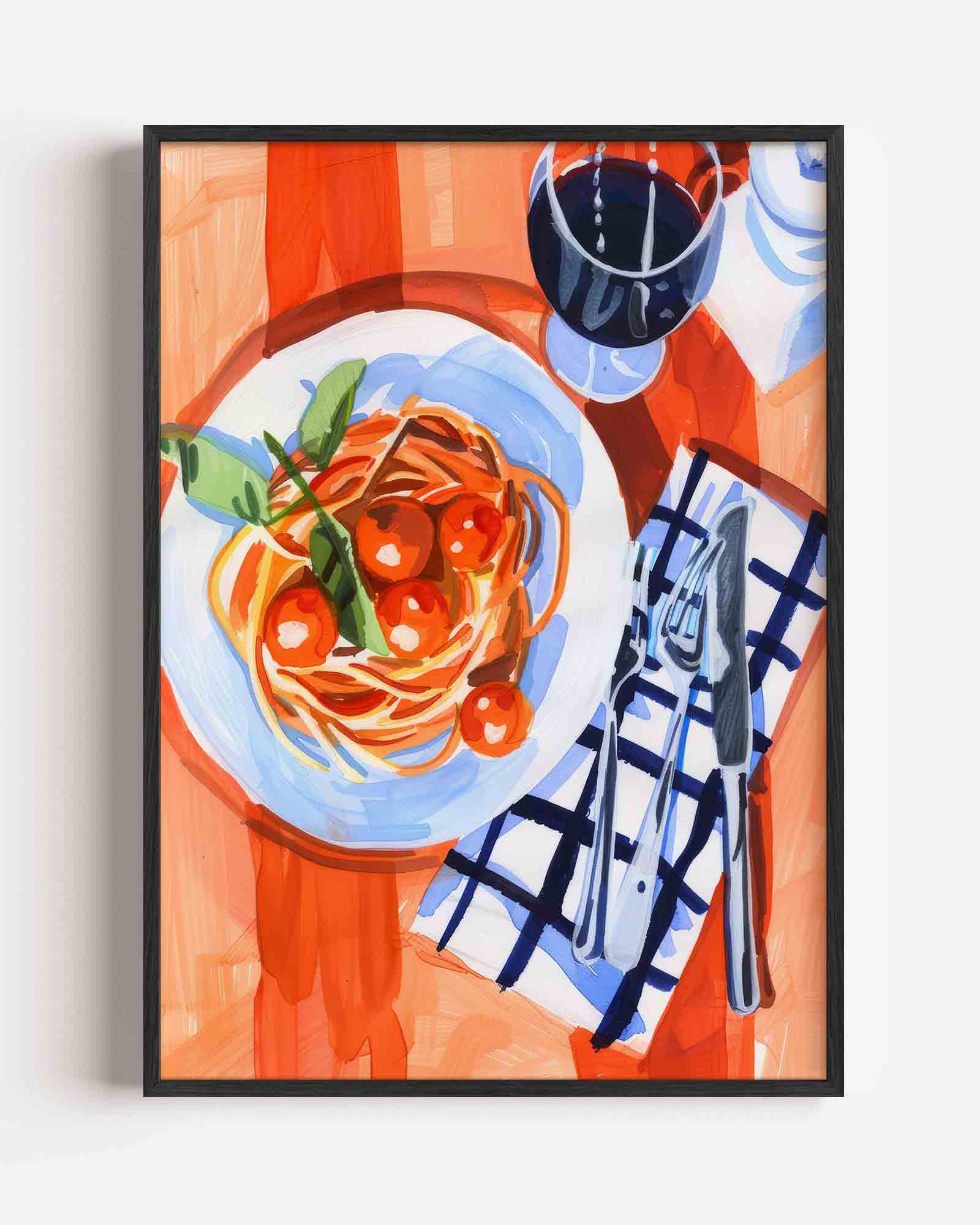 Spaghetti en wijn Poster