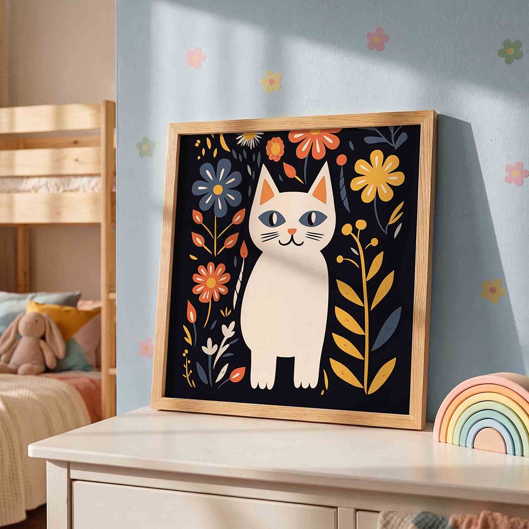 Kat met bloemen Poster
