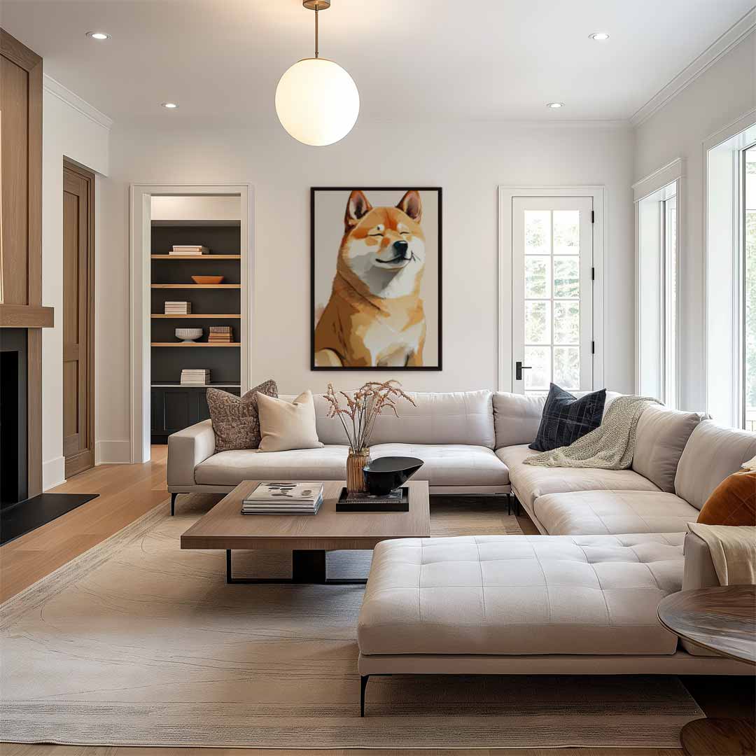 Vrolijke Shiba Inu Portret Kunstwerk-canvas-dibond-plexiglas-wanddecoratie-WallArtistic