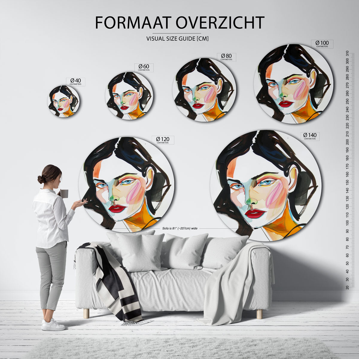 Portret met kleurrijke accenten Muurcirkel